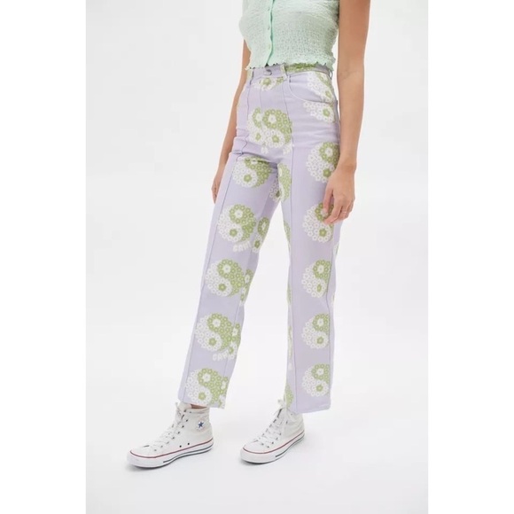 Lisa Says Gah Denim - LSG Jean UO Exclusive Printed Robyn Yin Yang Floral Peace Lavender Retro 25 NWT